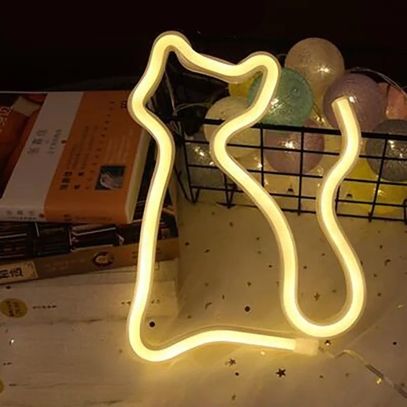 Cat LED neon light, USB/battery powered, birthday gift for boys and girls, bedroom, multi-purpose wall mounted lamp for parties