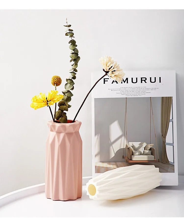 Nordic Plastic Vase – Modern Small Flower Pot for Home Decor