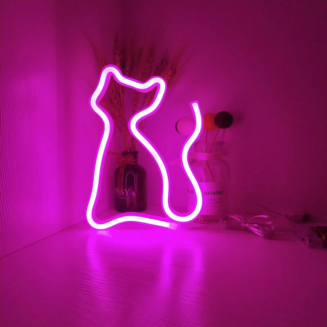 Cat LED neon light, USB/battery powered, birthday gift for boys and girls, bedroom, multi-purpose wall mounted lamp for parties