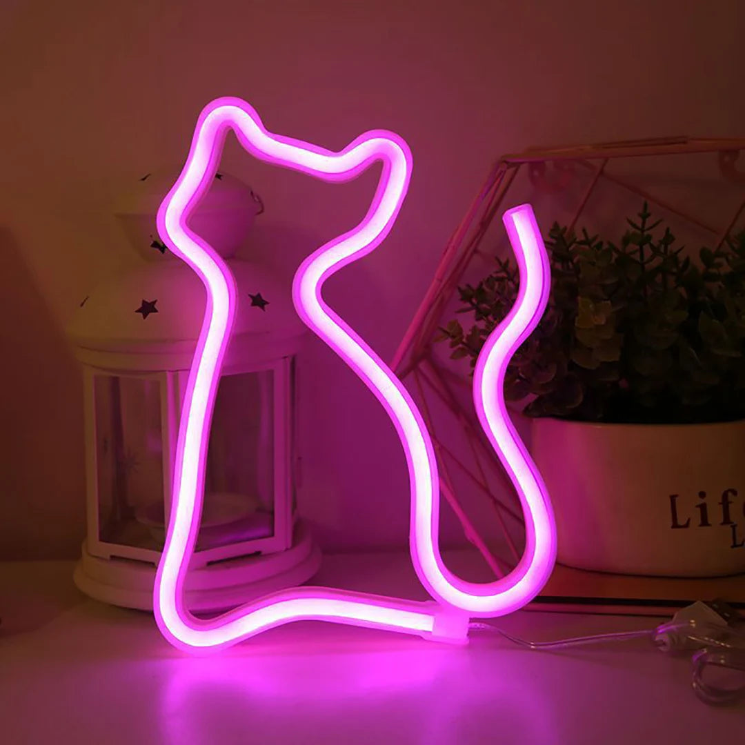 Cat LED neon light, USB/battery powered, birthday gift for boys and girls, bedroom, multi-purpose wall mounted lamp for parties