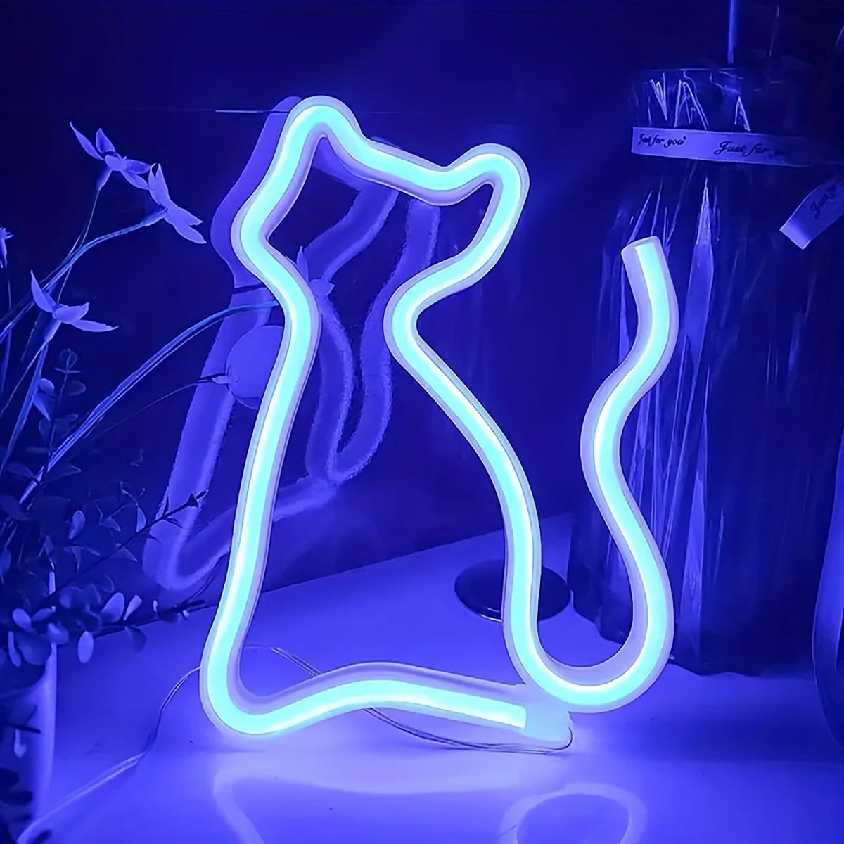 Cat LED neon light, USB/battery powered, birthday gift for boys and girls, bedroom, multi-purpose wall mounted lamp for parties