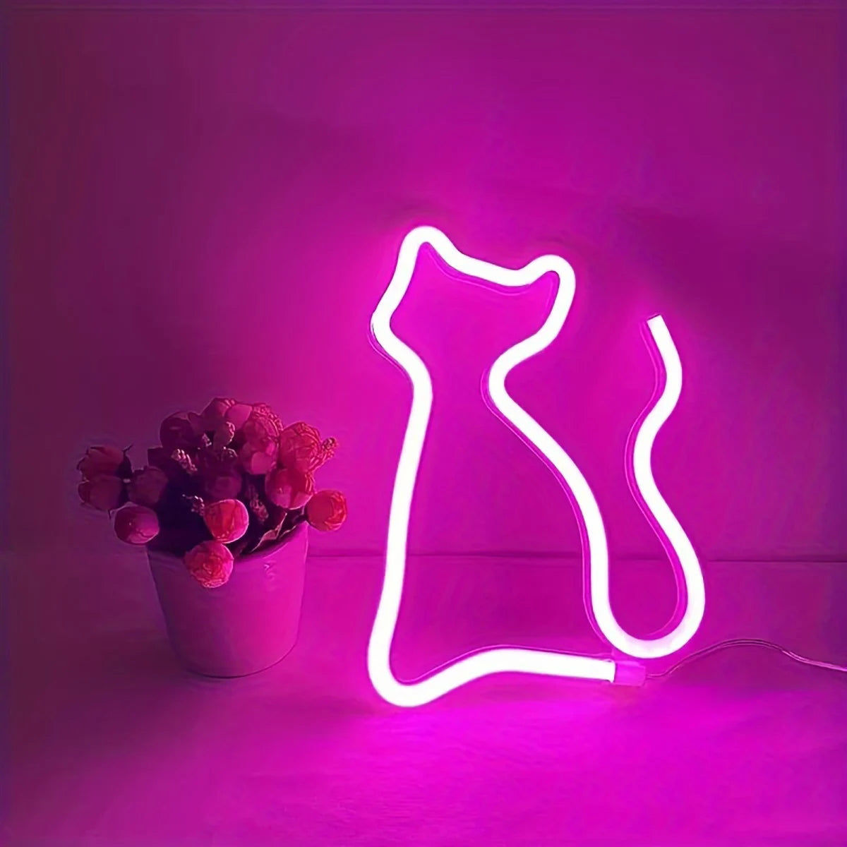 Cat LED neon light, USB/battery powered, birthday gift for boys and girls, bedroom, multi-purpose wall mounted lamp for parties