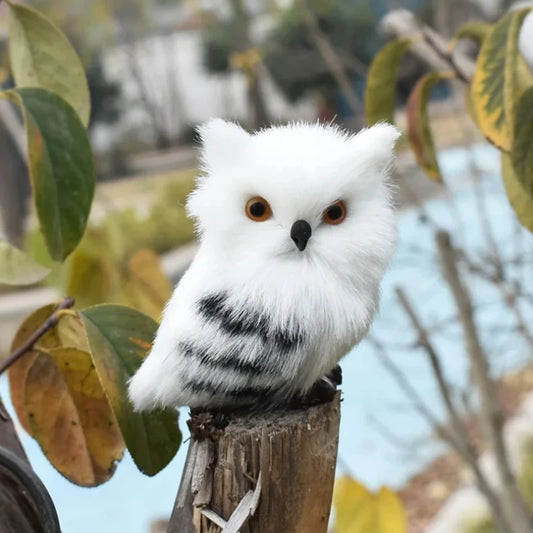 Cute Artificial White Owl – Lifelike Plush Garden Ornament, Miniature Desktop Decor & Photo Prop